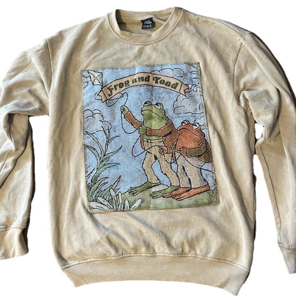 Frog and Toad Graphic Beige Crewneck Sweater size medium